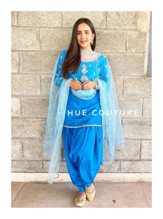 Cotton Blue And Sky Blue Saanvi Patiala Suit With Upper, Stitched at Rs  679/piece in Ahmedabad