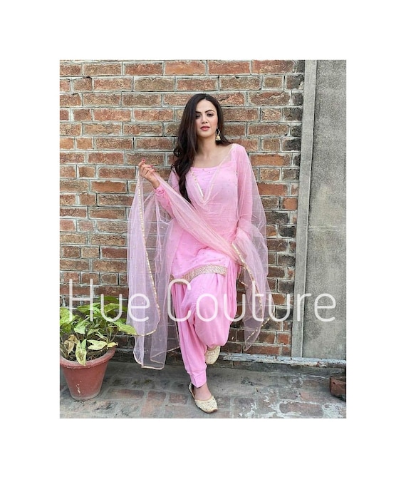 Cream and Baby Pink Designer Chanderi Unstitched Salwar Suit - 912-OTJ05066
