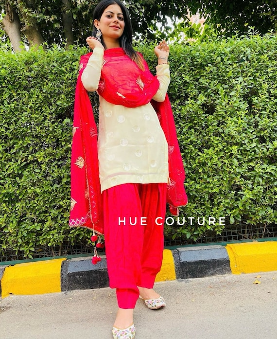 Hot Red Silk Newly Wed Punjabi Salwar Kameez With Heavy Work Dupatta at  Zikimo - Zikimo.com - Original Indian Bridal Lehengas Collection