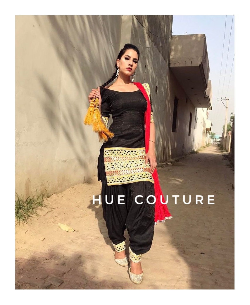 Black Salwar Kameez Suit Punjabi Patiala Silk Red Dupatta Custom Stitched for Girls and Women Designer Suit Made To Measure Suits