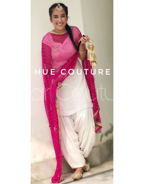 Printed Pure Cotton Punjabi Suit in Pink – Prisachi Official