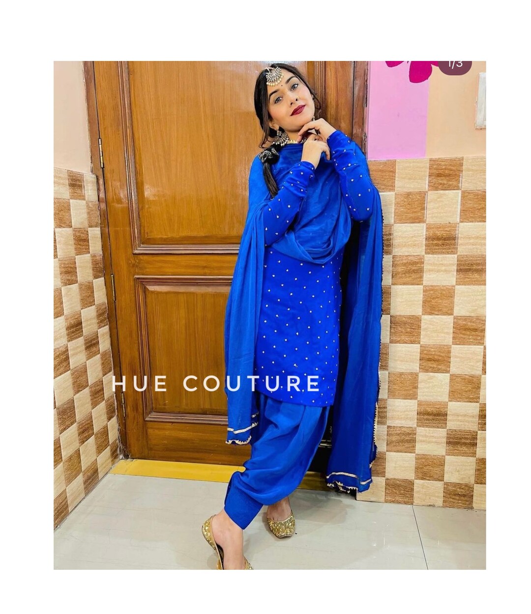 Blue Patiala Style Silk Crafted Punjabi Salwar Suit