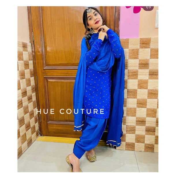 Royal Blue Salwar Kameez Suit Punjabi Patiala Suit Silk Shalwar Suit Custom Stitched for plus size Women Punjabi Wedding Wear Suits