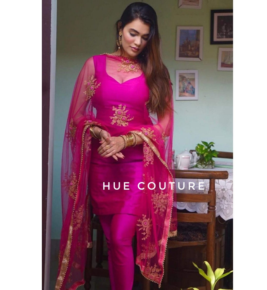Silk Blend Embroidery Palazzo Pant Suit In Rani Pink Colour - SM4452233