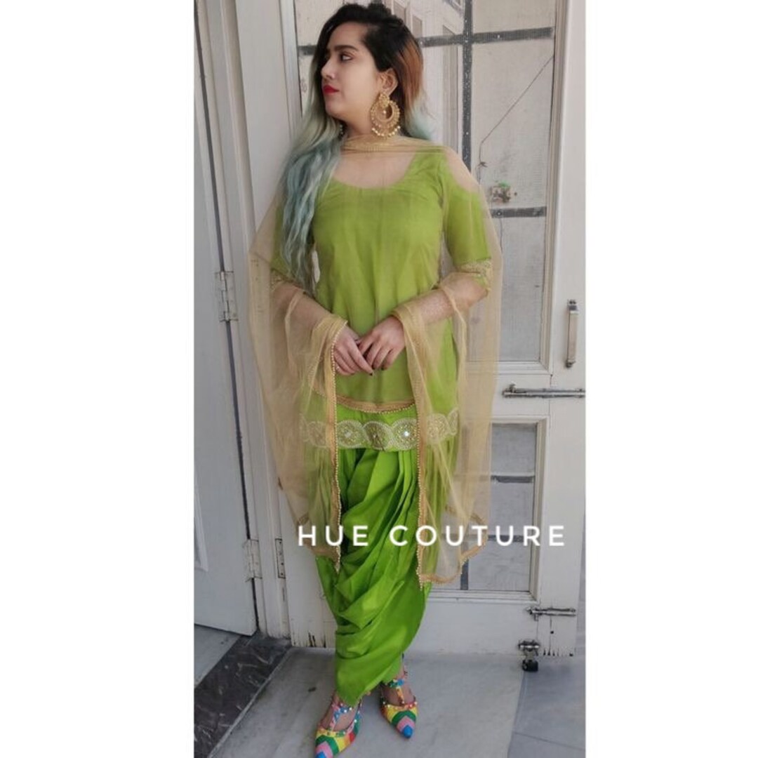 Buy Sea Green Chanderi Punjabi Suit : 160063 - Salwar Kameez