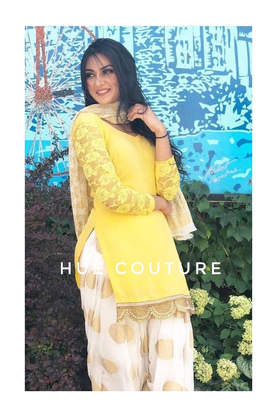 White and top yellow punjabi suit