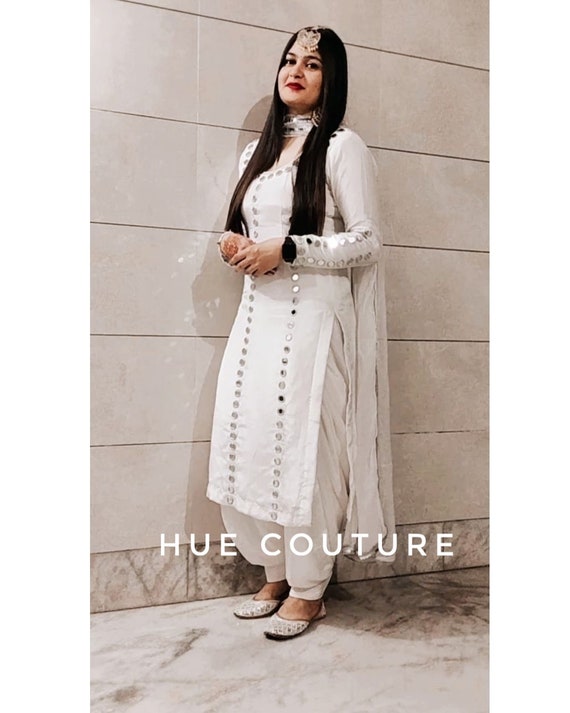 Buy Faux Georgette Embroidered Off White Churidar Designer Suit Online