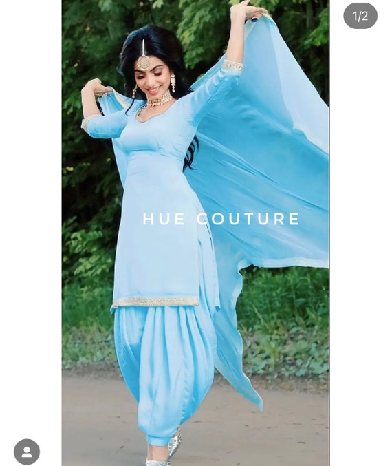 Light Blue Designer Embroidered Party Wear Silk Pant Suit | Saira's Boutique