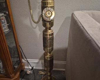 Vintage Lancherng Ornate Brass Pedestal Rotary Telephone – 37" Floor Model