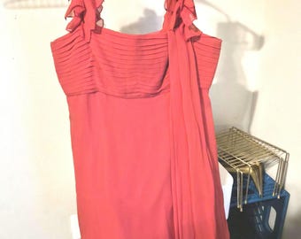 Abito da cocktail Y2K BCBG Max Azria 100% seta / Rosa corallo con spalline a volant / Taglia 10