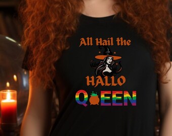 Halloween Rainbow Pride Shirt for Witches and Queens, Funny LGBTQIA Spooky Season Tshirt, Neurodivergent-friendly not scary