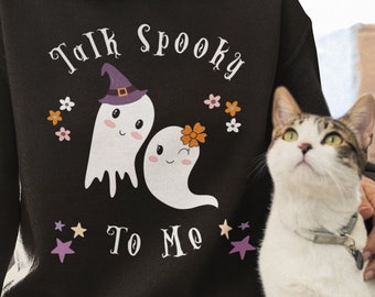 Cute Couple Halloween Sweatshirt, Flirty Cartoon Ghosts sexy not scary, Fun shirt for him, her, and them, easy costume top