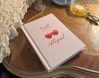 Personalized coquette journal cherry bow notebook cursive name custom coquette gift for her notepad pink journal valentines day gift for her