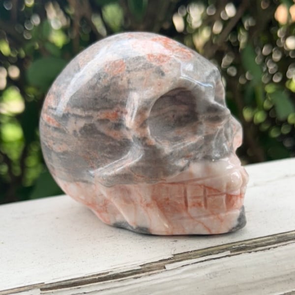 Pink Zebra Jasper Crystal Skull Carving Halloween Crystal Decor