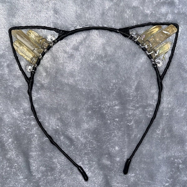 Citrine Crystal Cat Ears Headband Crystal Head Piece