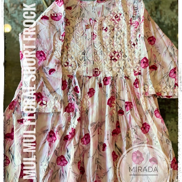 Gorgeous Floral Short Frock crafted from Lucknow's Chikankari MulMul Cotton