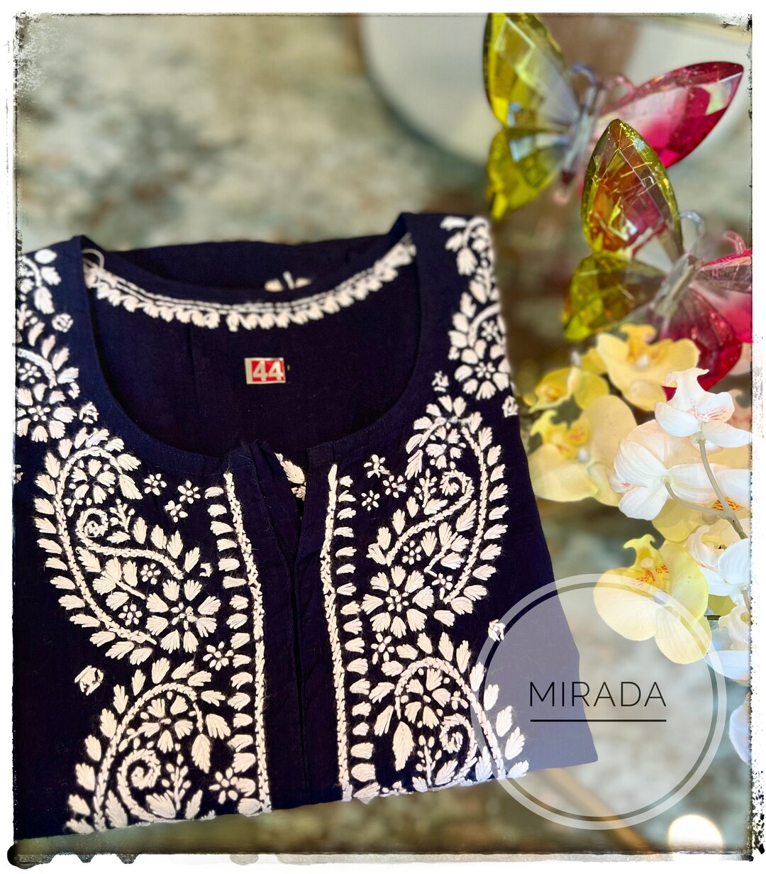 Lucknow Exclusive Chikankari Cotton Kurti, Handmade Embroidered Tunic ...