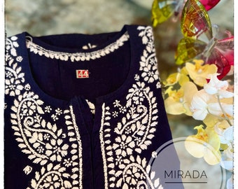 Lucknow Exclusive Chikankari Cotton Kurti, Handmade Embroidered Tunic