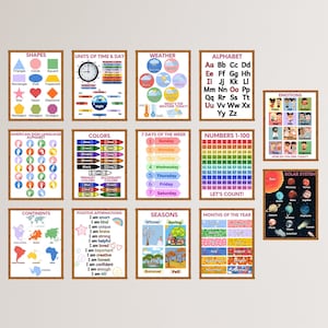 Carteles de aprendizaje educativo infantil / Conjunto imprimible de 14 / Impresión para educación en el hogar o aula