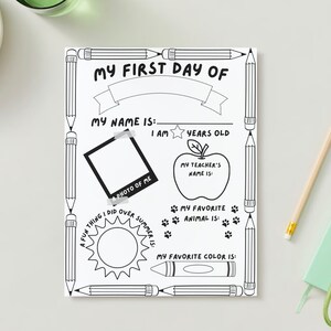 Colorable First Day of School Activity Sheet | Elementary All About Me with Photo and grade banner