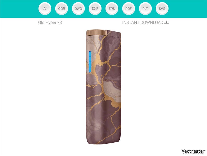 Puede incluir: Un dispositivo rectangular con un dise&ntilde;o veteado en tonos marrones y dorados. El dispositivo tiene una parte superior dorada y un indicador de luz azul. El texto "Glo Hyper x3" es visible en la parte superior de la imagen.
