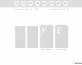 Samsung Galaxy S24 Ultra - Archivo de corte vectorial para envolturas de vinilo y películas protectoras