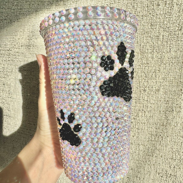 Rhinestone paw print tumbler