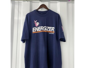 Vintage 90s Energizer Bunny T-Shirt Single Stitch Navy Blue XL/XXL Asheboro NC