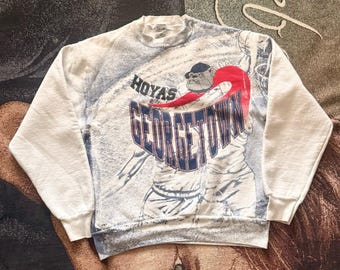 RARE VTG 90s Georgetown Hoyas All Over Print Sweatshirt L AOP Fruit of the Loom