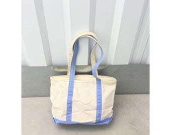 L.L. Bean Boat and Tote Zip Top Canvas Bag Medium Blue Monogram EJC Vintage