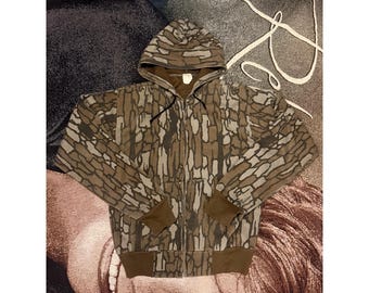 Vintage 90s Ace Sportswear Trebark Thermal Lined Camo Hoodie USA Full Zip Size M