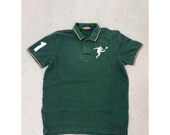 Ralph Lauren Rugby Shirt Men's Large Green Big Kicker #11 Knit Short Sleeve Polo