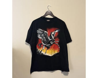 VTG American Thunder Pegasus Greek Mythology Unicorn Black T-Shirt 2XL