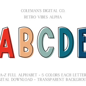 Retro Vibes Alpha | Off-Centered Doodle Letters PNG Bundle Doodle Sublimation Alpha Set Designs PNG Alpha Pack Retro Palette Alphabet Set