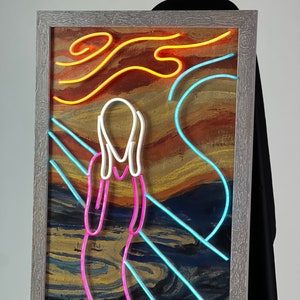 Peintures au néon l Le Cri Edvard Munch | peinture | Décorations au néon | enseigne de bureau au néon | art mural | Panneaux LED | décoration murale | décoration de maison