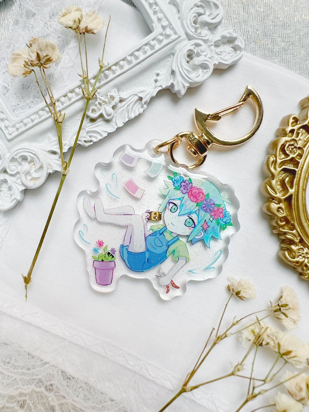 Basil Keychain | OMORI | 2 Inch Glitter Epoxy Charm - Etsy