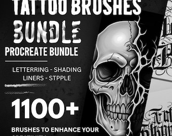 1100+ Procreate Tattoo Brushes: Old School, Totenköpfe, Lettering, Shaders (Digitaler Download)