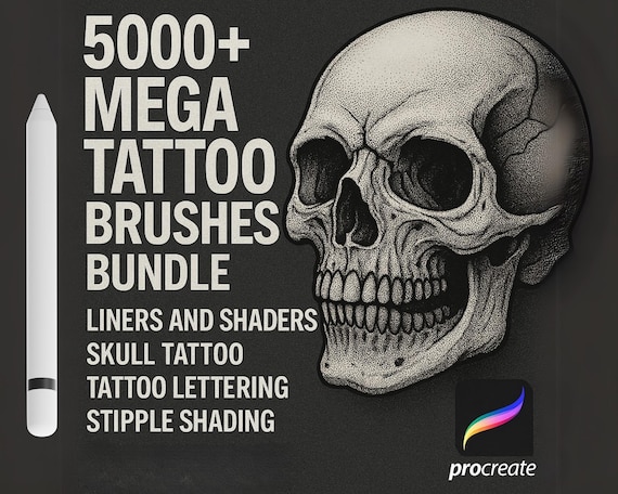 5000+ Tattoo Procreate Brushes: Liners, Shaders, Lettering, Skulls