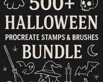 Halloween Procreate Briefmarken und Pinsel Bundle: 500+ Gruselige Kunst Objekte (Digitaler Download)