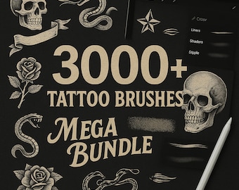 Procreate Tattoopinsel: 3000+ Liner, Shader, Lettering & Totenkopf (Digitaler Download)