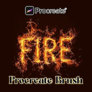 May include: Procreate brush that creates a fiery effect. The word "FIRE" is written in a fiery font.
