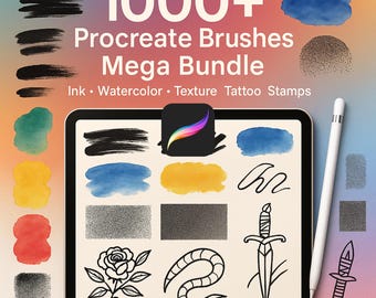Procreate Pinsel Mega Bundle: 1000+ Tusche, Aquarell, Tattoo, Kalligrafie Pinsel (Digitaler Download, PLR Lizenz)