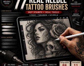 Echte Nadel Tattoo Procreate Pinsel | Liner, Shader, Stipple Set (Digitaler Download)