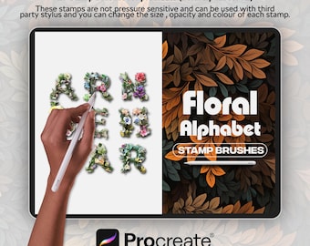 Floral Alphabet Procreate Stempel: Lettering Brush Set