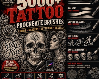 Tattoo Procreate Pinsel Mega Pack | 5k+ Liner, Shader, Stipple, Lettering, Schädel Brushes | Digitaler Download