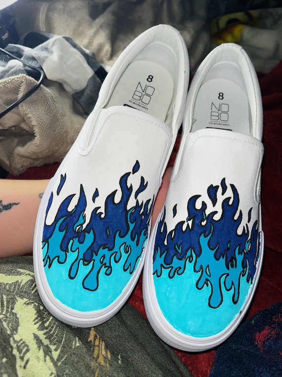 Custom Vans Slip On Vans Shoes Fire Design VANS Sk8-Hi Flame Mens