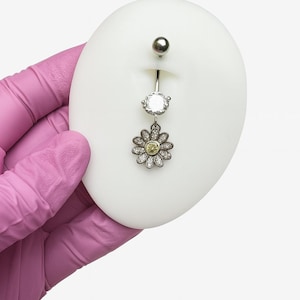 Daisy Flower Belly Ring, Diamond Belly Ring, Sterling Silver Belly Ring, Daisy Flower Belly Ring, Navel Ring