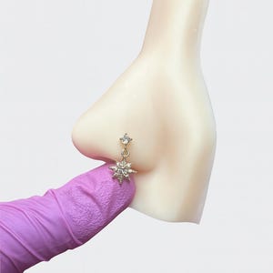 Dangling Nose Ring: Star, Moon, Rain Drop - Copper, Stainless Steel, Zircon