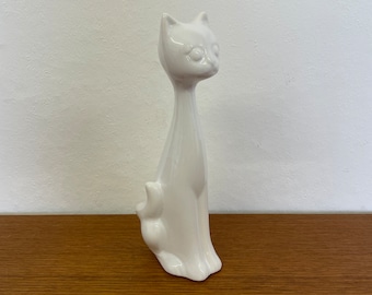 Vintage Porzellan Katzen Figur in weiß 70er Mid Century