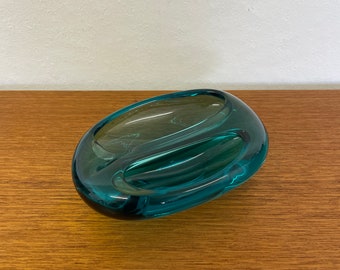 Blau-Grüne Vintage Murano Glas Schale oder Aschenbecher 70er Mid Century